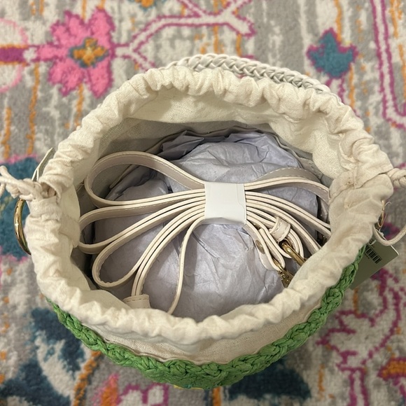 Anthropologie By Anthropologie Raffia Straw Lemon Fruit Bucket Bag Green NWT - Picture 10 of 12